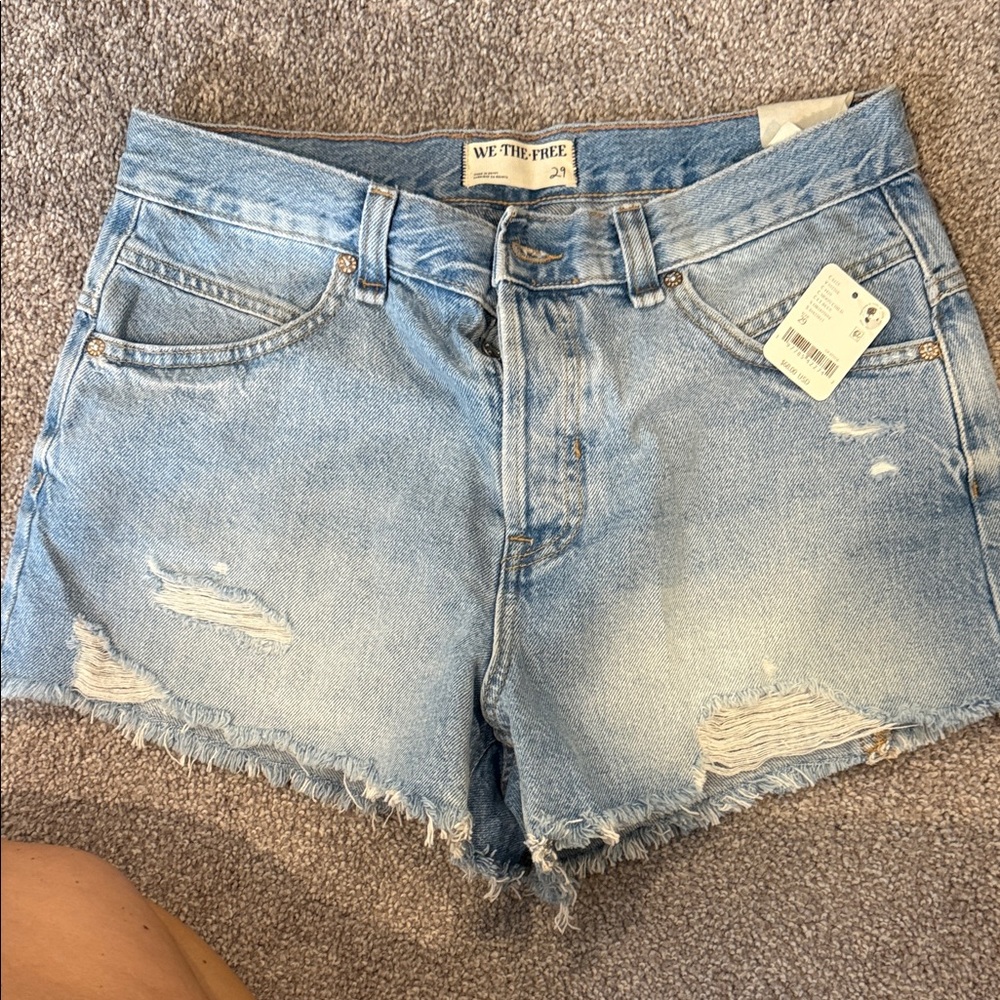Free People Light Blue Distressed Denim Jean Shorts